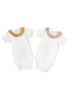 Buy Baby Girl Short Sleeves Bodysuit Ruffle Neck Model Onesie Set (Pack of 2)multi-colors in UAE