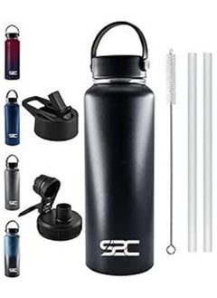 Buy S2C 1200ML Insulated Water Bottle with 3 Lids, Double Wall,Leak Proof, Stainless Steel Water Bottle With Straw Water Bottle For Gym, Water Bottle Thermos Flask for Hot Water Bottle (BLACK) in UAE