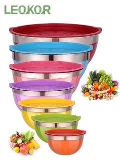 Buy 7 PCS Mixing Bowls Set with Lids, Salad Dough Baking Bowl, Measurement Marks and Non-Slip Bottoms Nesting Bowls for Home Kitchen Cooking Baking in Saudi Arabia