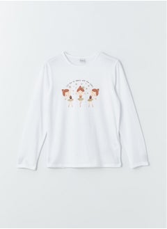 Buy Crew Neck Printed Long Sleeve Girl T-shirt in Egypt