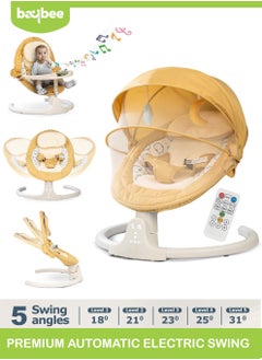 Buy Baybee Lullabies Automatic Electric Baby Swing Cradle for Baby with Adjustable Swing Speed, Recline, Bluetooth & Music | Baby Rocker with Mosquito Net, Safety Belt & Toys | Swing for Baby (Yellow) in UAE