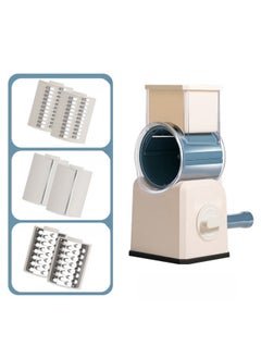 Buy Multifunctional Hand-cranked Kitchen Vegetable  Slicer and Grater Household Drum Vegetable Cutter with 2*Slices ,2*Shredded Slices ,2*Grinding Slices - Blue in Saudi Arabia