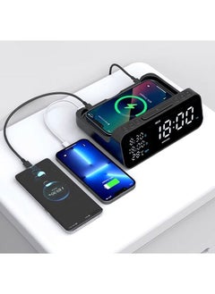 Buy 6IN1 Wireless Charger 15W with Alarm Clock Fast Wireless Charging Stand Pad for iPhones, Temperature Tester USB C Charger Charging Station Black in UAE