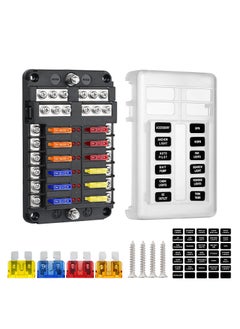 Buy 12 Way Fuse Block,12V Blade Fuse 12 Circuit ATC/ATO Waterproof Fuse Box Holder with LED Indicator Waterpoof Cover for 12V/24V Automotive Truck Boat Marine RV Van Vehicle (with 16 pcs Fuse) in UAE