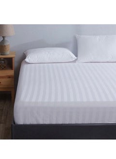 Buy Double Striped Bedsheet White Cotton 200*200*30 cm in Saudi Arabia