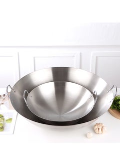 Buy Stainless steel wok double ear round bottom wok with wooden handle single handle wok large tripod stir-fry tripod commercial rural cauldron Binaural in UAE