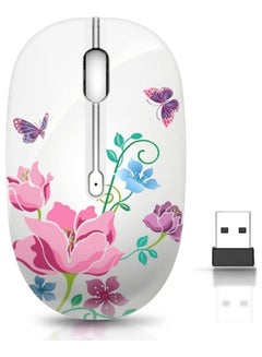 اشتري Wireless Bluetooth Mouse with Nano Receiver for PC Laptop Notebook Computer MacBook Less Noise Portable Mobile Optical Mice في السعودية