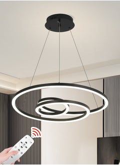 اشتري Modern LED Pendant Light Fixture,Dimmable Chandelier with Remote, Black Contemporary Ceiling Hanging Fixture with Irregular Ring Lights for Dining Living Room Bedroom Kitchen Island Cafe في الامارات