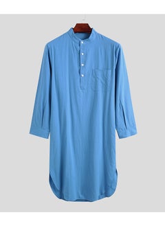 Buy Fashion Muslim Men's Robe Long Sleeve Button Solid Color Printed Shirt in Saudi Arabia