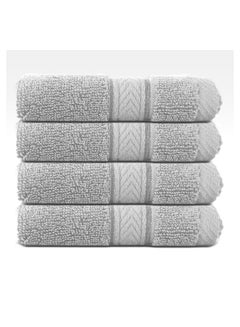 اشتري Hotel Linen Klub LUXURY PACK of 4 Face Towel - 100% Cotton 650 GSM Terry Dobby Border Ring Spun - Super Soft ,Quick Dry,Highly Absorbent ,Size: 30x30cm, Silver في الامارات