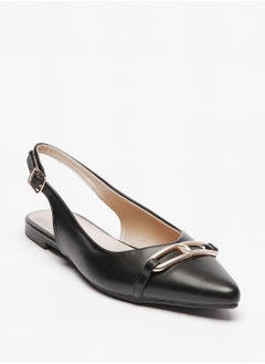 Buy Solid Metal Accent Pointed Toe Ballerina Shoes with Slingback Buckle Closure in UAE