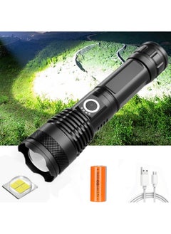 Buy Rechargeable LED Flashlights, Super Bright Zoomable Flashlight with 5 Modes, Adjustable High Lumens IPX6 Waterproof Torch Light, Handheld Light with 26650 Battery Camping Outdoor Emergency in Saudi Arabia