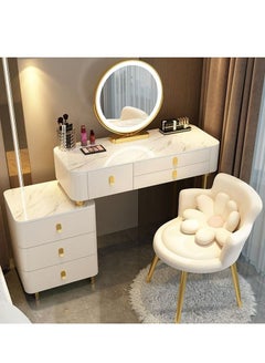 Buy Elegant Simple Dressing Table with Mirror LED, Makeup Dresser Storage Drawers and Chair. in UAE
