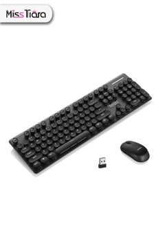 Buy N520 Retro Round Keycaps 2.4GHz Wireless Silent Typing Keyboard and 1600DPI Mouse Combo for Office and Gaming in UAE