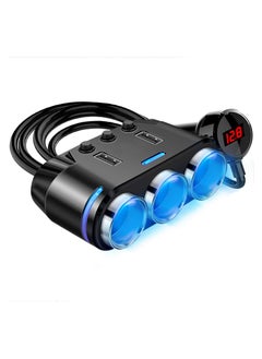 Buy Cigarette Lighter Adapter 3 Socket with LED Voltage Display Dual USB Car Charger On/Off Switches 12V Car Splitter Adapter Dashcam Replaceable fuse in Saudi Arabia