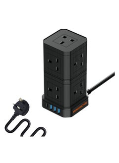 Buy WUNEDRSCHÖN | Cube Power Strip _9 UK Outlets and Plug _ Power Extension 200 CM Cable Length _ Charging Ports 3 USB Type A - 1 USB Type C _ Fire Resistant _ Surge Protection (2 Layers, Black) in UAE