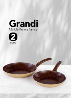 Buy Pop Frying Pan Set 2 Pes  - 7-Layer Granite Coating Non-Stick Surface - Bakelite Handle - Brown And Beige Granite in Saudi Arabia