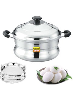 Buy Stainless Steel Idly Steamer Belly Pot 6 Pits | 2 Idly Plates | 1 Idiyappam Steamer Plate | Silver in UAE