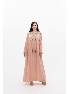 Buy LONG VISCOSE PEACH COLOUR SIMPLE ELEGANT ARABIC KAFTAN JALABIYA DRESS in UAE