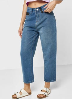 Buy Contrast Pocket Detail High Waist Jeans in Saudi Arabia