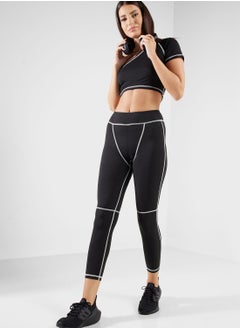 Buy Contrast Seam Detail Top & Athletic Leggings Set in Saudi Arabia