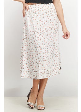 اشتري Women Floral Print Midi Skirt, White Combo في الامارات