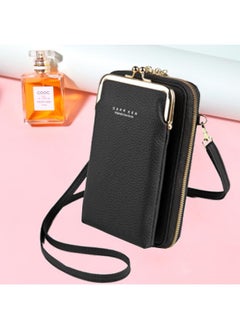 Buy 202 New Litchi Pattern Double Layer Interior Mobile Phone Bag Women's Multi-card Double Zipper Mini Shoulder Crossbody Bag Wallet in Saudi Arabia