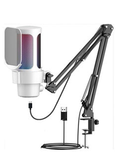 Buy Gaming PC USB Microphone Podcast Condenser Mic with Boom Arm Pop Filter Mute Button for Streaming Twitch Online Chat RGB Computer Mic for PS4 PC Gamer Youtuber White in Saudi Arabia
