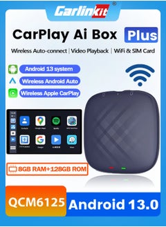 اشتري Carlinkit Wireless Carplay Android Auto 8+128GB Ai TV Box Bluetooth 8-Core 6125 CPU GPS Glonass CarPlay 4G LTE Smart Box في السعودية