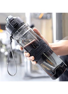 اشتري Tycom Water Bottle 1L Leak-Proof Drink Bottle, Gym Bottle with Protein Shaker, Flip Top Lid & Removable Strainer Sport Bottle for Fitness Cycling, Gym Camping Sports （Transparent Black）… في الامارات