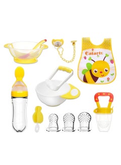 Buy Baby Feeding Gift 12-Piece, Includes Suction Bowl with spoon，Silicone Food Teething Feeder with 3 size, Ultra-Soft Silicone Baby Food Bottle With Spoon,  Fresh Foods Masher And Bowl, Baby Feeding Bib in UAE