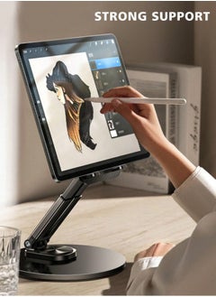 اشتري Adjustable Rotating Phone and Tablet Stand with 360° Swivel, Foldable Portable Design, Anti-Slip Protection, Charging-Friendly, Ideal for Desk, Bed, Kitchen, Office Use في الامارات