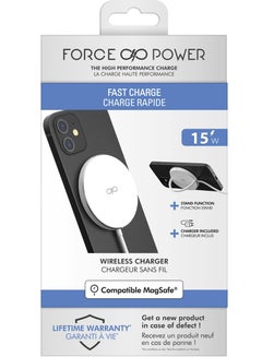 Buy Force Power 15W MagSafe Compatible Wireless Charger Stand Function Lifetime Warranty White With Charger in UAE