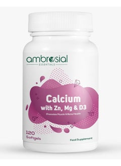 اشتري Calcium Magnesium Zinc & Vitamin D3High Potency Calcium Supplement for Healthy Bones, Muscles & Teeth Highly Bioavailable Calcium Citrate Formula Calcium Tablets (Pack of 1-120 Softgels) في السعودية