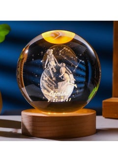 Buy Twelve zodiac signs luminous crystal ball carved night light solid wood base creative small ornament 6CM in Saudi Arabia