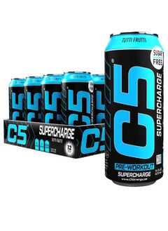 Buy C5 Energy Drink Supercharge, Pre-Workout, 200mg Caffeine, Sugar Free, Zero Calories with Beta Alanine, L-Arginine 16fl.OZ, 473ml - (Full Box 12 Cans, Tutti Fruitti) in UAE