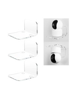 اشتري Acrylic Floating Wall Shelves Set of 3 for Security Cameras, Baby Monitors, Speakers - Universal Small Wall Shelf with Cable Clips, 10-Piece Strong Tapes, No Drill (Clear) في الامارات