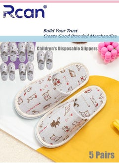 Buy Kids Disposable Slippers 5 Pairs Non Slip Washable Portable Soft Thickened Cotton Sweat Absorbing Breathable Cartoon Slippers Suitable for Boys and Girls Home Hotel Travel in Saudi Arabia