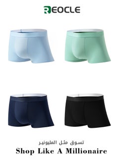 Buy Men's Ice Silk Boxer Briefs Antibacterial and Breathable Boxer Shorts Comfortable and Skin-friendly Large Size High Elasticity Fashionable Four-piece Set in UAE