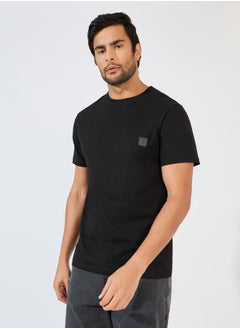 Buy Crew Neck Regular Fit T-Shirt with Silicon Badge in Saudi Arabia