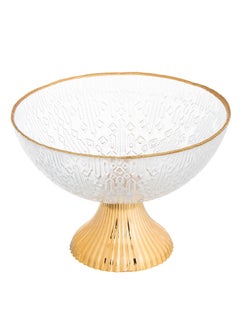 Buy clear glass serving plate with base 15 cm gold line in Saudi Arabia