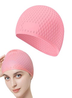 Buy Silicone Swim Cap with 3D Ergonomic Beautiful Design for Men, Girls, Ideal for Curly Short Medium Long Hair, Protecting Hair from Chlorine, Bacteria, Sand in the Water, Odorless And Comfortable in Saudi Arabia