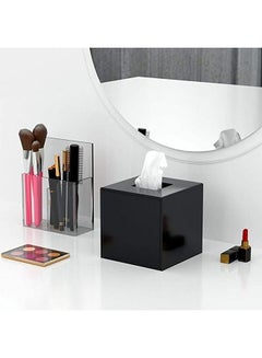 Buy LAMSIT IBDAA Acrylic Tissue Box Holder Case Storage Case Mirror Box Napkin Holder Organizer Square 14x14x14 cm Black in UAE