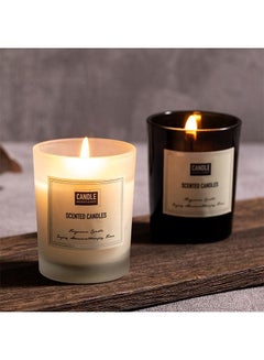 Buy 2 Packs Sandalwood Scented Candles for Home, Highly Scented, Natural Wax,15 Hours Long Burning, Aromatherapy Candles in Giftable Box for Home and Office, Cotton Wick, White And Black Glass Jar in Saudi Arabia
