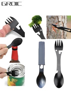 Buy 2 Packs Multi-functional Camping ForkSpoon Set Stainless Steel Functional Camping Spoon Fork Bottle Opener Portable Open Can Multifunctional Tool for Camping Hiking Picnic in UAE