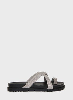 Buy Crossover Embellished Strap Flat Sandals in UAE