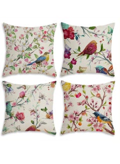 اشتري Spring Floral Linen Pillowcase, a Set of 4 Pillowcases for Sofa Sofa Living Room, Home Decor Sofa Digital Printing Home Furnishing Cushion Cover في السعودية