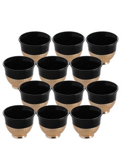 Buy Cawa Cups 12 Pieces Set 88ml, Arabic Turkish Traditional Bone China Porcelain NON-TOXIC Coffee Cup, Elegant Design espresso cup, Dishwasher Safe (Black & Gold) in UAE