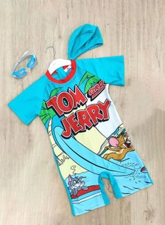 Buy 2 Pack  Fashion Kids Cartoon Print One Piece Swimsuit Short Sleeve Sunscreen Swimsuit Kids Water Sports Swimsuit Sunscreen Swimsuit with Goggles in UAE
