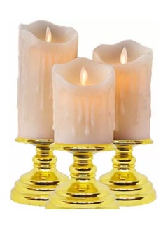 Buy Pack of 3 Smokeless Candles with Golden Stand For Ramadan And Eid Home Décor in UAE